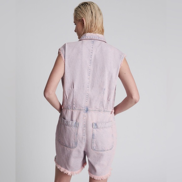 226.FREE PEOPLE One Teaspoon Palisades denim overall in Haze Pink Sz S NWOT $275 - Picture 9 of 11